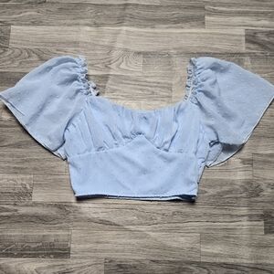 EASYHON Babydoll Blue Crop Blouse